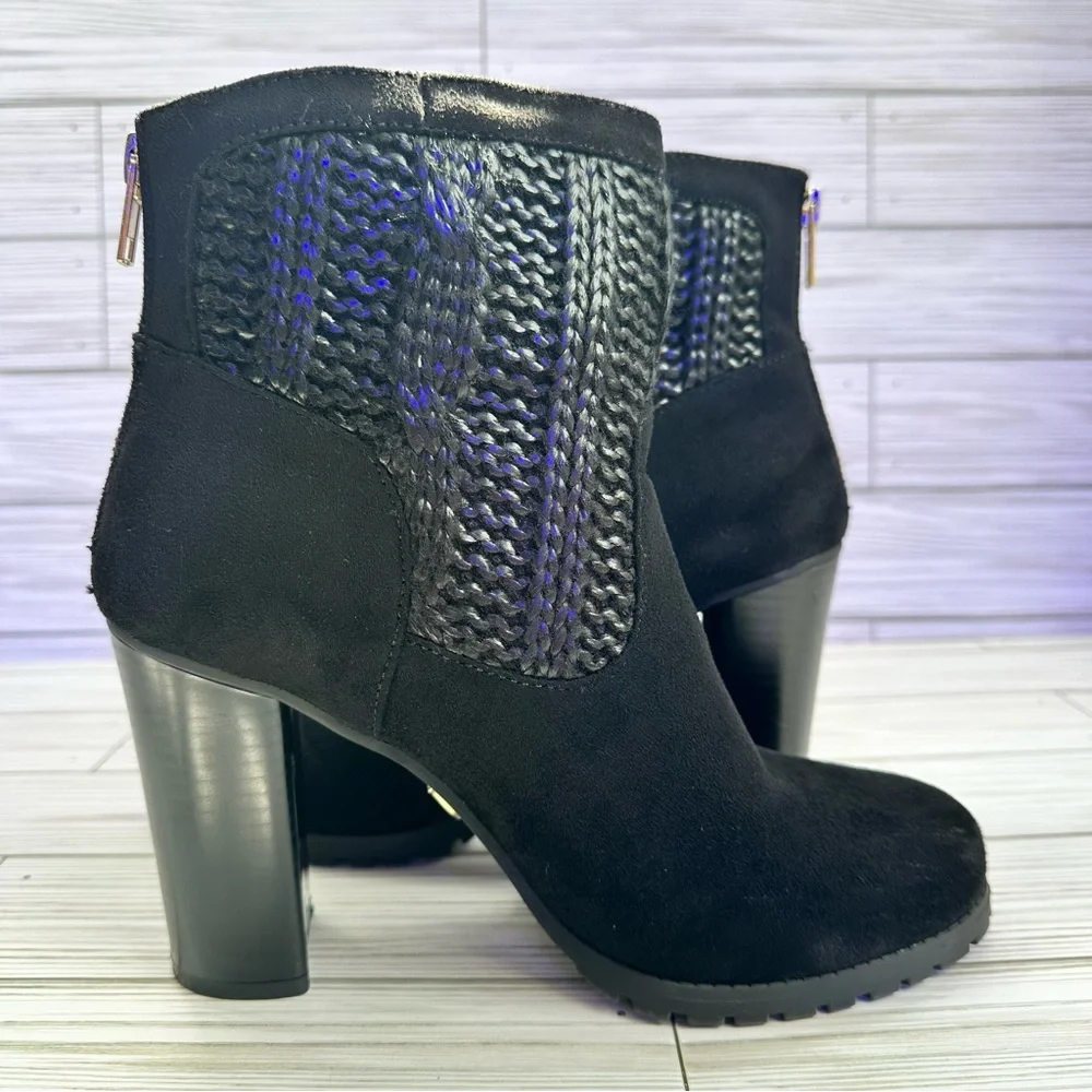 Juicy Couture Lupia Ankle Boots Size 8 Block Heel Sweater Knit Faux Zip Up - Picture 4 of 15